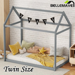 Bellemave® Twin Size Montessori Wooden House Floor Bed - Bellemave