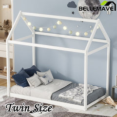 Bellemave® Twin Size Montessori Wooden House Floor Bed - Bellemave