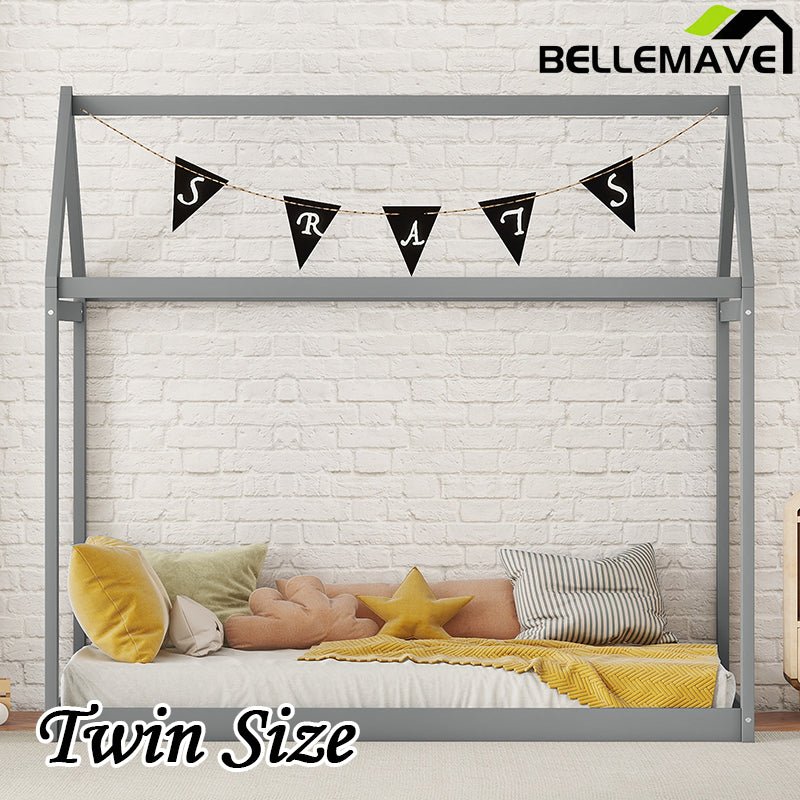Bellemave® Twin Size Montessori Wooden House Floor Bed - Bellemave