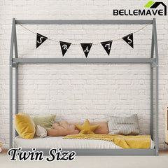 Bellemave® Twin Size Montessori Wooden House Floor Bed - Bellemave