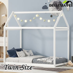Bellemave® Twin Size Montessori Wooden House Floor Bed - Bellemave
