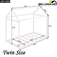 Bellemave® Twin Size Montessori Wooden House Floor Bed - Bellemave