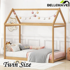 Bellemave® Twin Size Montessori Wooden House Floor Bed - Bellemave