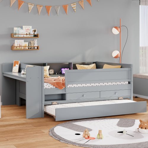 Bellemave® Twin Size Multi - Functional Daybed with Drawers and Trundle Bed, Headboard Storage and Tables, USB Charging Station - Bellemave