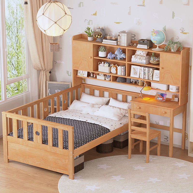Bellemave® Twin Size Multifunctional Wood Platform Bed with Bookshelf at the Head of the Bed, Built - in Desk and Matching Chair - Bellemave