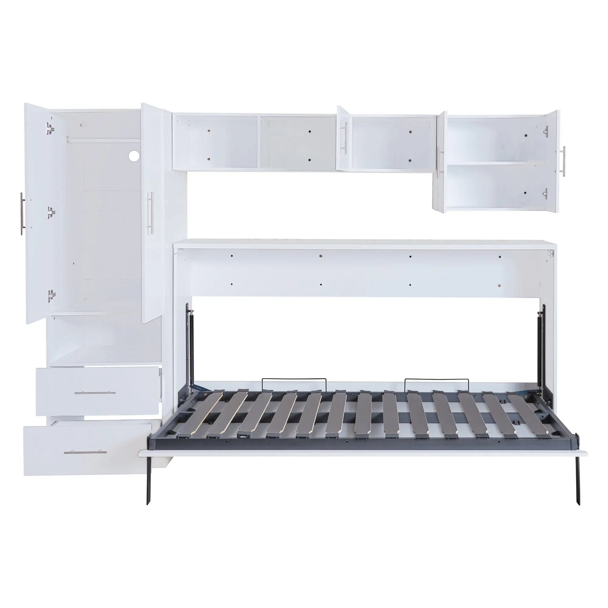 Bellemave® Twin Size Murphy Bed with Open Shelves and Storage Drawers,Built - in Wardrobe and Table - Bellemave