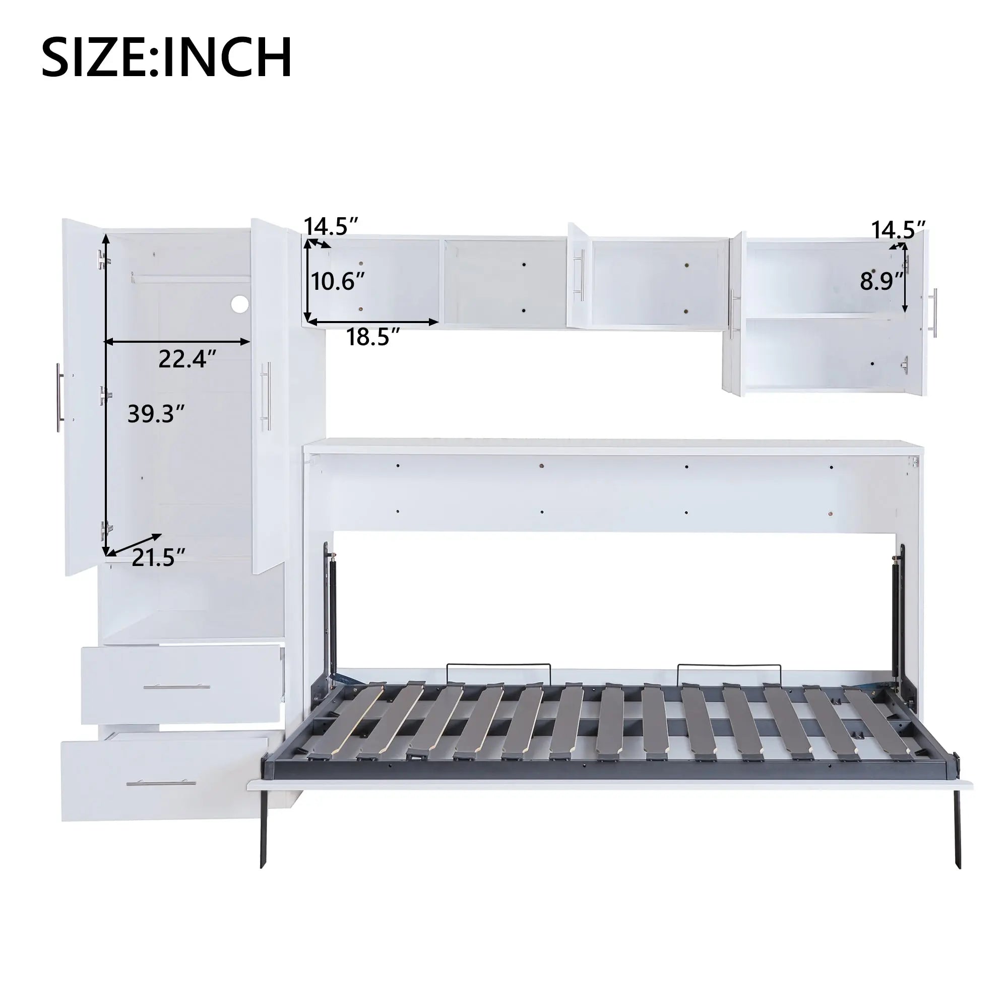 Bellemave® Twin Size Murphy Bed with Open Shelves and Storage Drawers,Built - in Wardrobe and Table - Bellemave