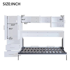 Bellemave® Twin Size Murphy Bed with Open Shelves and Storage Drawers,Built - in Wardrobe and Table - Bellemave