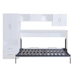 Bellemave® Twin Size Murphy Bed with Open Shelves and Storage Drawers,Built - in Wardrobe and Table - Bellemave