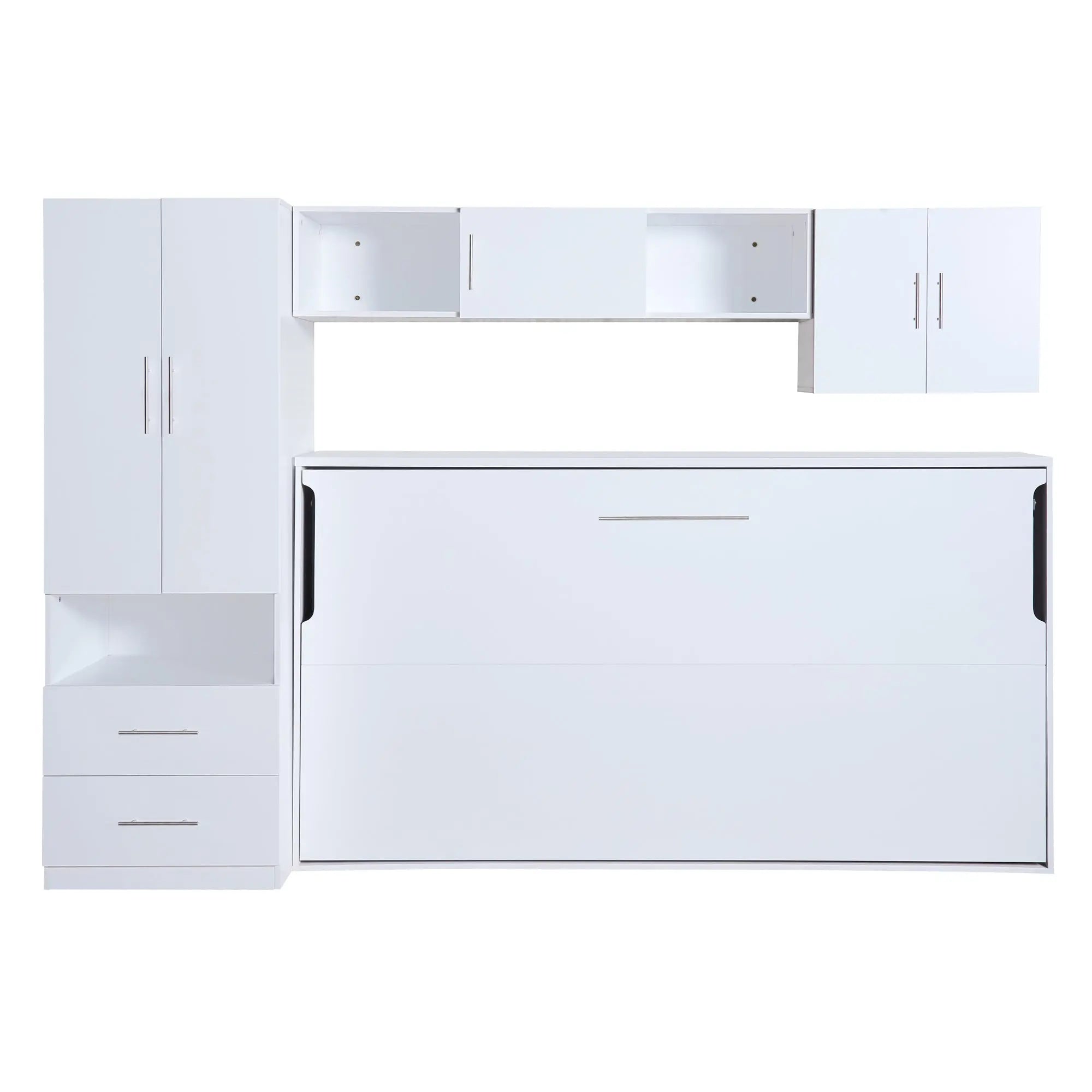 Bellemave® Twin Size Murphy Bed with Open Shelves and Storage Drawers,Built - in Wardrobe and Table - Bellemave
