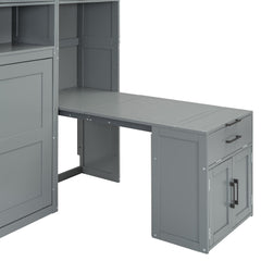 Bellemave® Twin Size Murphy Bed, Wooden Twin Wall Bed Frame with Closet, Drawers & Desk - Bellemave