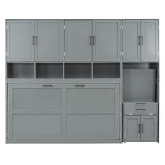 Bellemave® Twin Size Murphy Bed, Wooden Twin Wall Bed Frame with Closet, Drawers & Desk - Bellemave