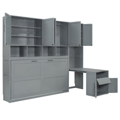 Bellemave® Twin Size Murphy Bed, Wooden Twin Wall Bed Frame with Closet, Drawers & Desk - Bellemave