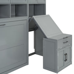 Bellemave® Twin Size Murphy Bed, Wooden Twin Wall Bed Frame with Closet, Drawers & Desk - Bellemave