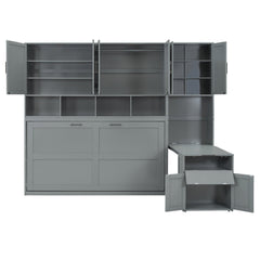 Bellemave® Twin Size Murphy Bed, Wooden Twin Wall Bed Frame with Closet, Drawers & Desk - Bellemave