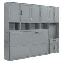 Bellemave® Twin Size Murphy Bed, Wooden Twin Wall Bed Frame with Closet, Drawers & Desk - Bellemave