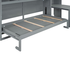 Bellemave® Twin Size Murphy Bed, Wooden Twin Wall Bed Frame with Closet, Drawers & Desk - Bellemave