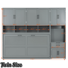 Bellemave® Twin Size Murphy Bed, Wooden Twin Wall Bed Frame with Closet, Drawers & Desk - Bellemave