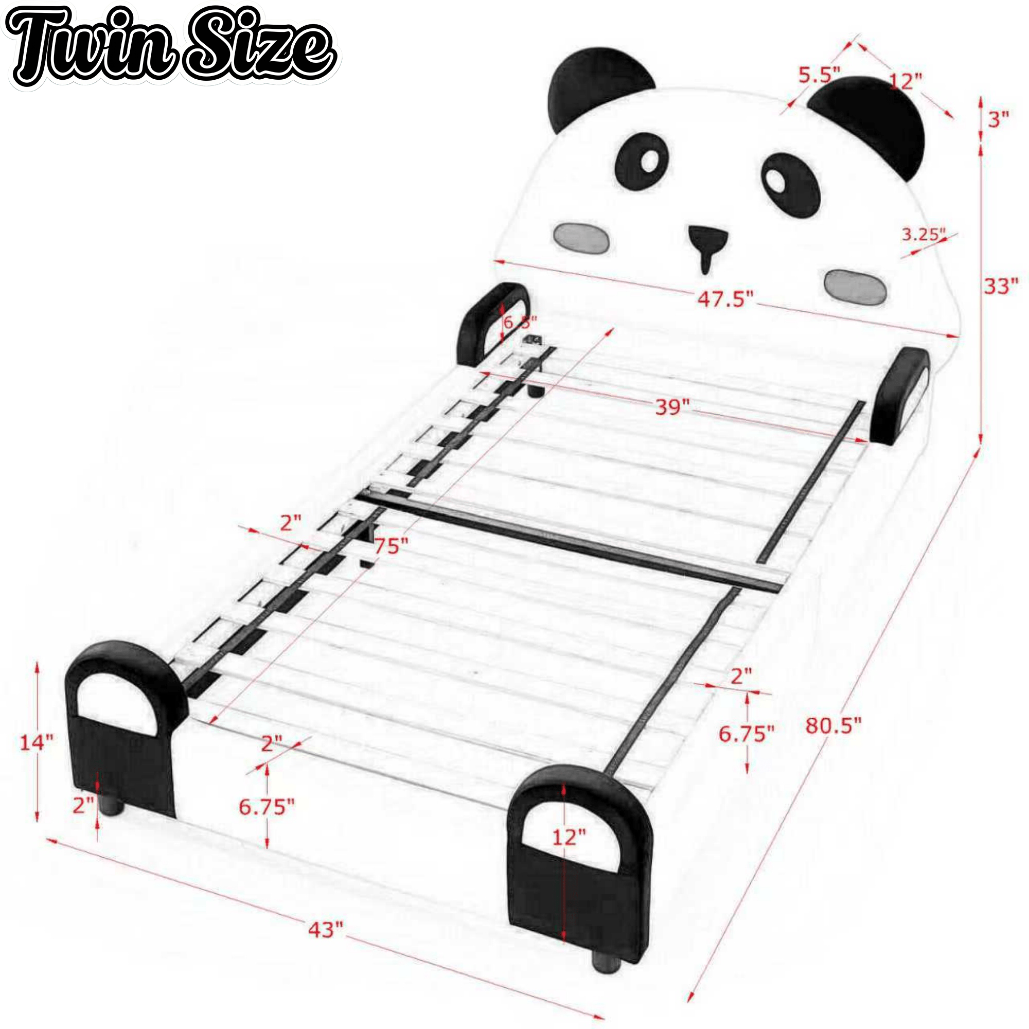 Bellemave® Twin Size Panda Headboard Platform Bed Frame, Velvet Upholstered, for Boys and Girls, White - Bellemave