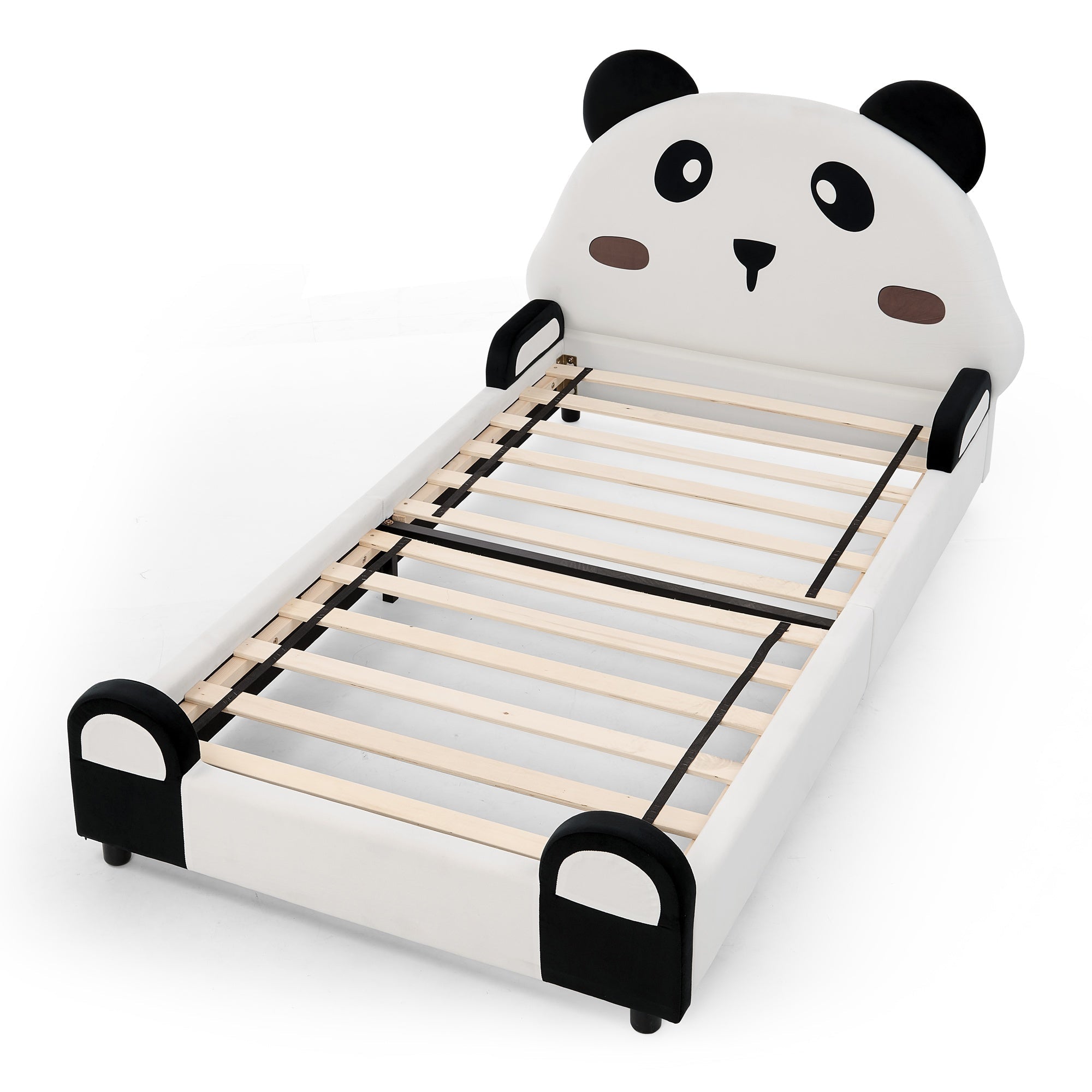 Bellemave® Twin Size Panda Headboard Platform Bed Frame, Velvet Upholstered, for Boys and Girls, White - Bellemave