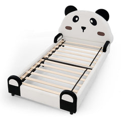 Bellemave® Twin Size Panda Headboard Platform Bed Frame, Velvet Upholstered, for Boys and Girls, White - Bellemave