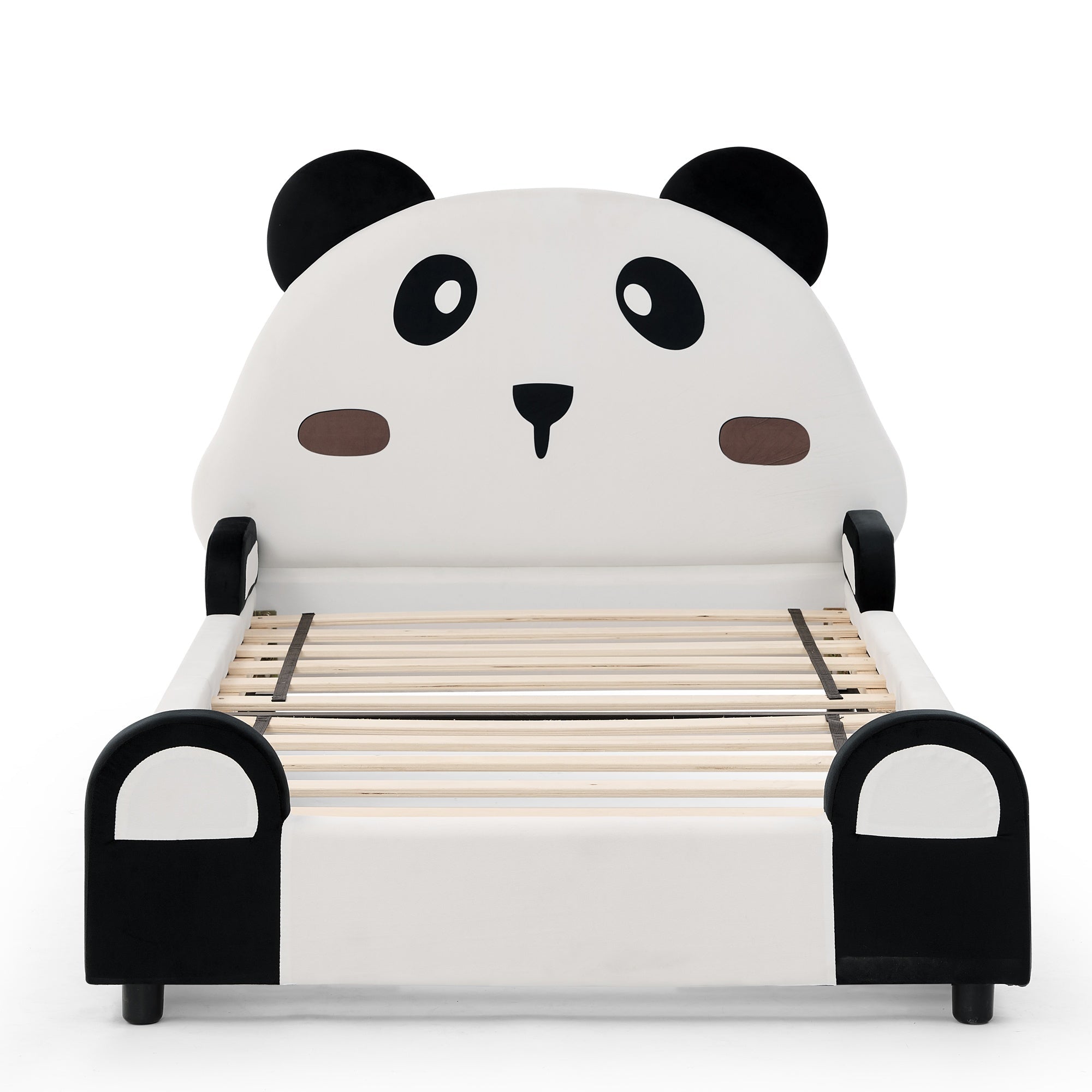 Bellemave® Twin Size Panda Headboard Platform Bed Frame, Velvet Upholstered, for Boys and Girls, White - Bellemave
