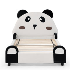 Bellemave® Twin Size Panda Headboard Platform Bed Frame, Velvet Upholstered, for Boys and Girls, White - Bellemave