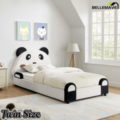 Bellemave® Twin Size Panda Headboard Platform Bed Frame, Velvet Upholstered, for Boys and Girls, White - Bellemave