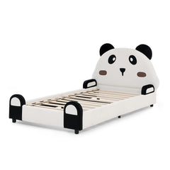 Bellemave® Twin Size Panda Headboard Platform Bed Frame, Velvet Upholstered, for Boys and Girls, White - Bellemave