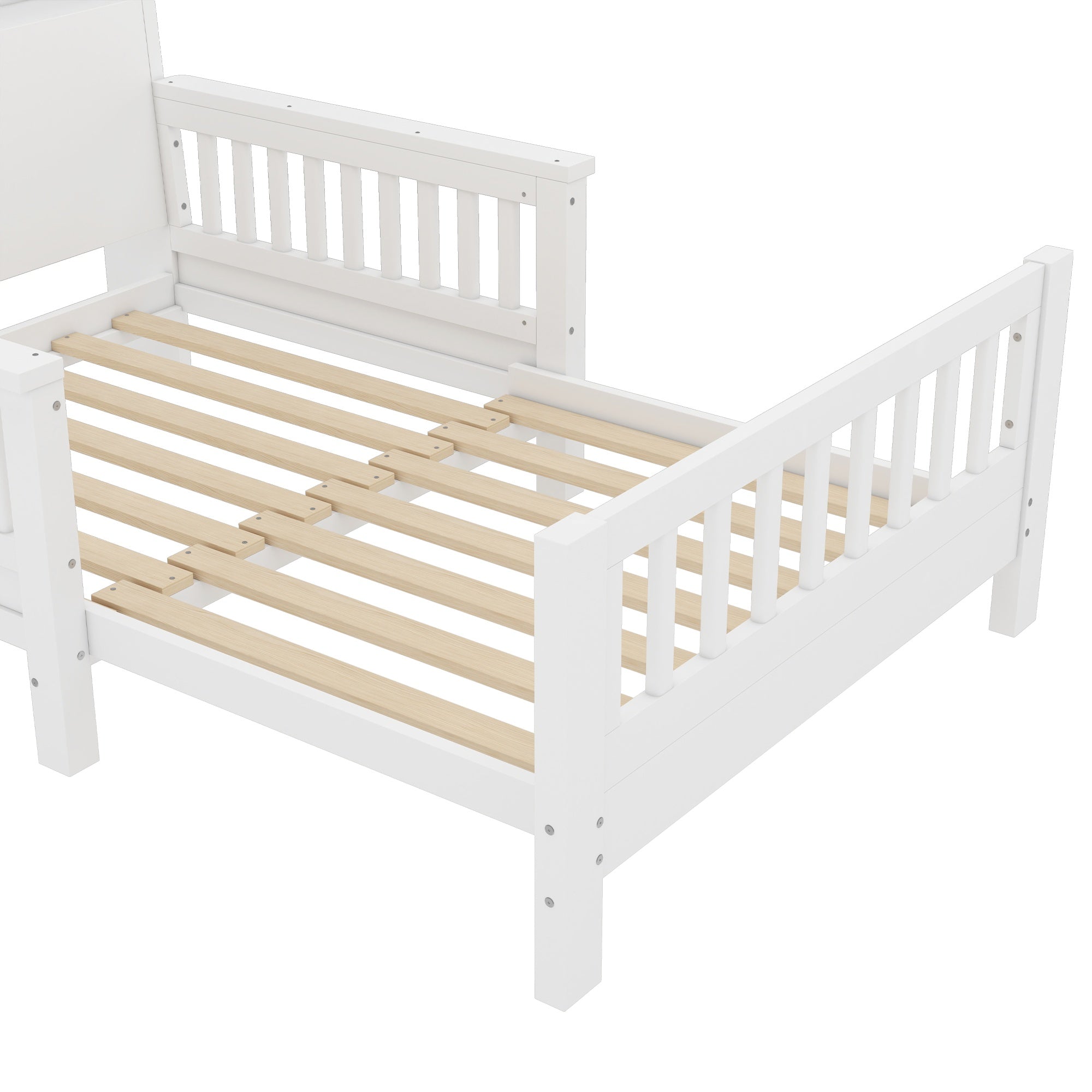 Bellemave® Twin Size Platform Bed Frame with Storage Headboard and Removable Footboard, Pull - Out Design, Twin Size Wood Bed Frame with Rails on Both Sides - Bellemave
