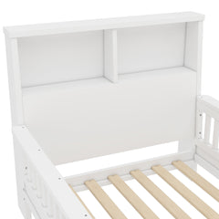 Bellemave® Twin Size Platform Bed Frame with Storage Headboard and Removable Footboard, Pull - Out Design, Twin Size Wood Bed Frame with Rails on Both Sides - Bellemave