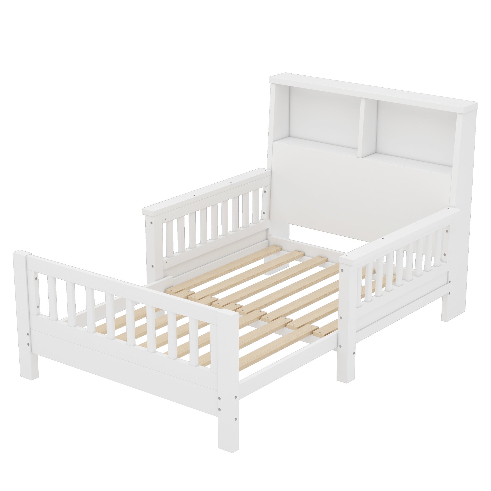 Bellemave® Twin Size Platform Bed Frame with Storage Headboard and Removable Footboard, Pull - Out Design, Twin Size Wood Bed Frame with Rails on Both Sides - Bellemave