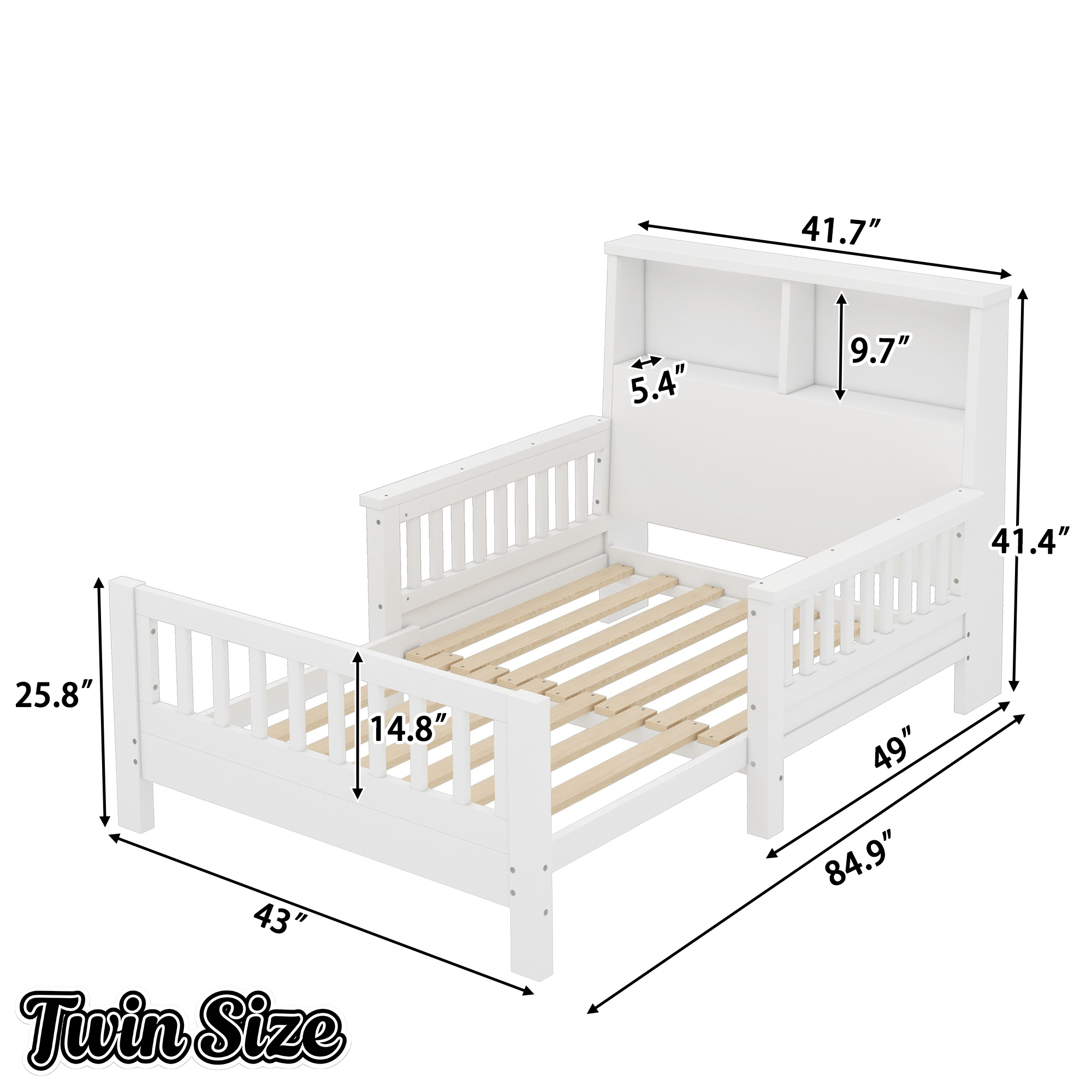 Bellemave® Twin Size Platform Bed Frame with Storage Headboard and Removable Footboard, Pull - Out Design, Twin Size Wood Bed Frame with Rails on Both Sides - Bellemave