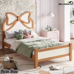 Twin Size Natural Wood Bow Headboard Platform Bed