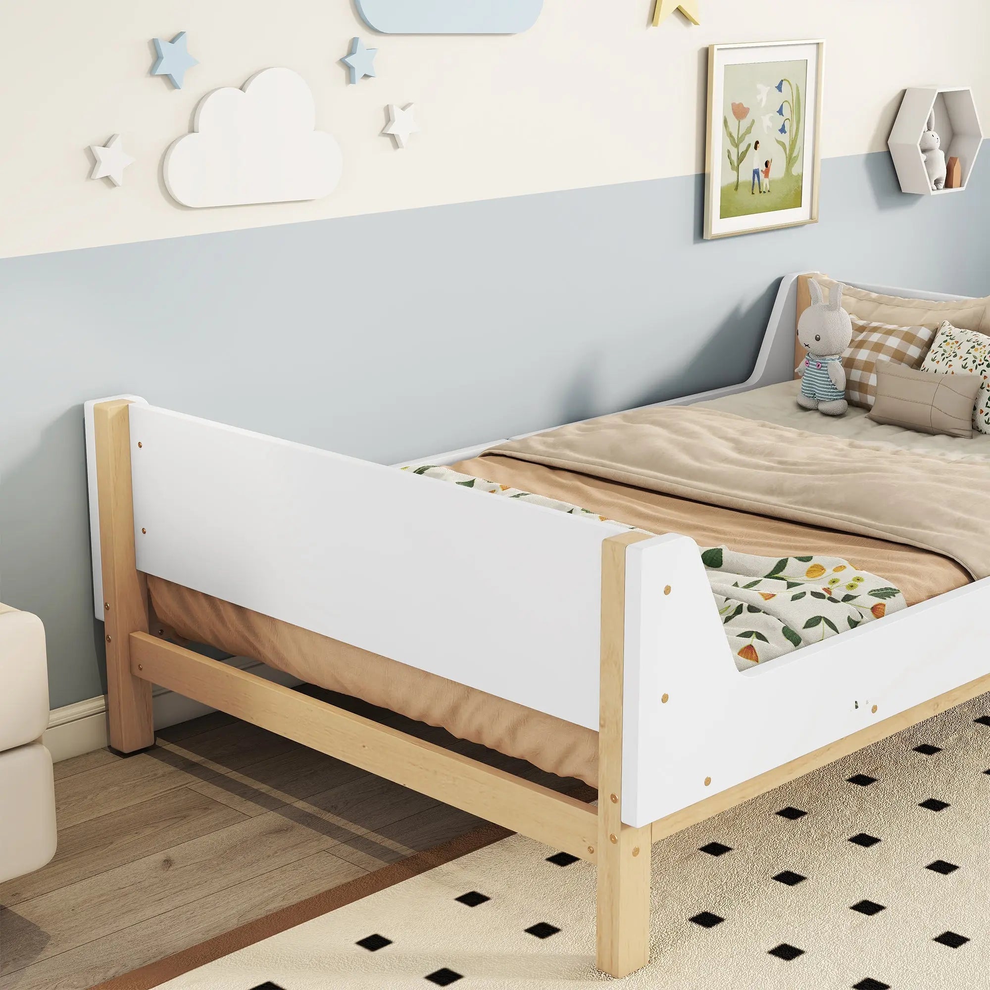 Bellemave® Twin Size Platform Bed with Headboard, Footboard and Safeguards - Bellemave