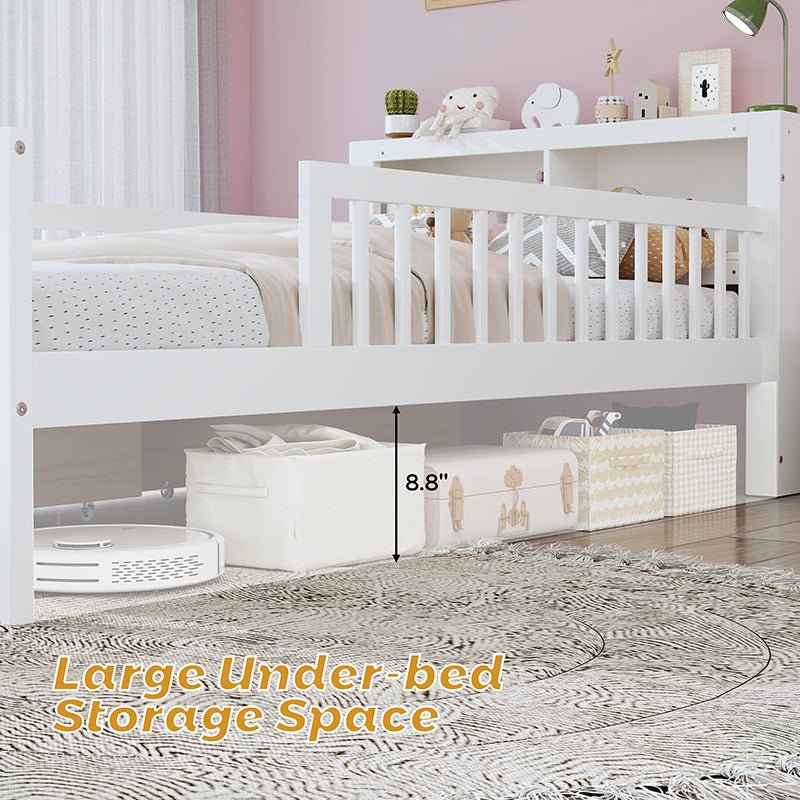 Bellemave® Twin Size Platform Bed with Headboard Storage Rack, 2 Drawers and 3 - Side Guardrail - Bellemave