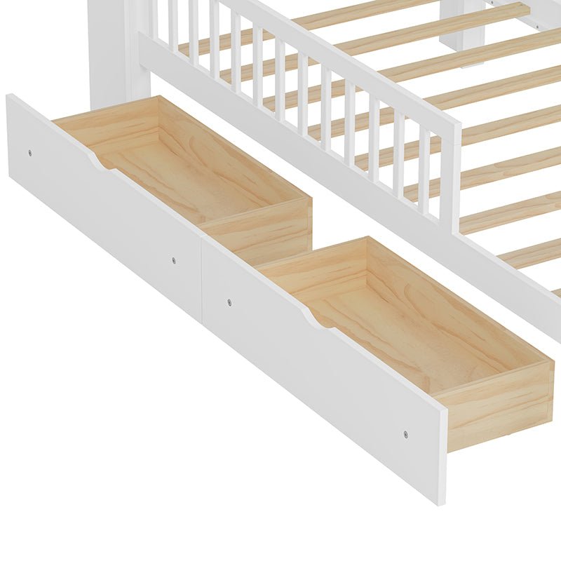Bellemave® Twin Size Platform Bed with Headboard Storage Rack, 2 Drawers and 3 - Side Guardrail - Bellemave