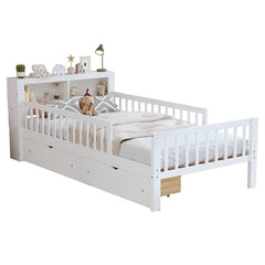 Bellemave® Twin Size Platform Bed with Headboard Storage Rack, 2 Drawers and 3 - Side Guardrail - Bellemave
