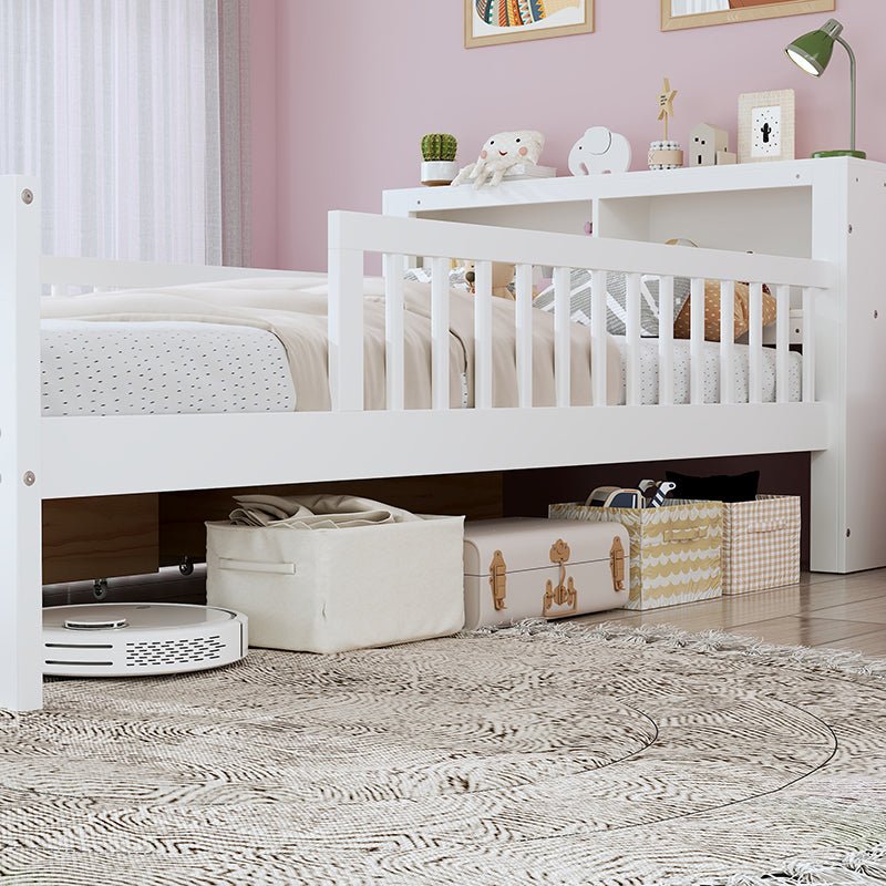Bellemave® Twin Size Platform Bed with Headboard Storage Rack, 2 Drawers and 3 - Side Guardrail - Bellemave