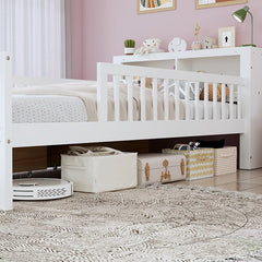 Bellemave® Twin Size Platform Bed with Headboard Storage Rack, 2 Drawers and 3 - Side Guardrail - Bellemave