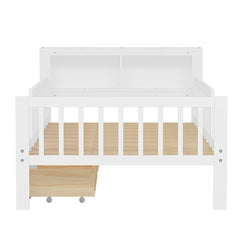 Bellemave® Twin Size Platform Bed with Headboard Storage Rack, 2 Drawers and 3 - Side Guardrail - Bellemave