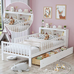 Bellemave® Twin Size Platform Bed with Headboard Storage Rack, 2 Drawers and 3 - Side Guardrail - Bellemave