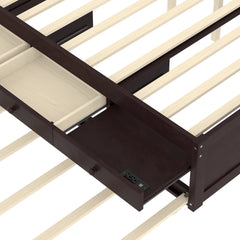 Bellemave® Twin Size Platform Bed with Trundle & 2 Drawers, Solid Wood Bed Frame with Built - in Power Strip, Low Profile No Box Spring Needed, White - Bellemave