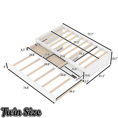 Bellemave® Twin Size Platform Bed with Trundle & 2 Drawers, Solid Wood Bed Frame with Built - in Power Strip, Low Profile No Box Spring Needed, White - Bellemave