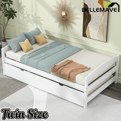 Bellemave Twin Size Platform Bed with Two Storage Drawers, Solid Wood Platform Bed Frames Headboard and Wooden Slats Support - Bellemave
