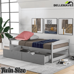 Bellemave Twin Size Platform Bed with Two Storage Drawers, Solid Wood Platform Bed Frames Headboard and Wooden Slats Support - Bellemave