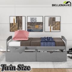 Bellemave Twin Size Platform Bed with Two Storage Drawers, Solid Wood Platform Bed Frames Headboard and Wooden Slats Support - Bellemave