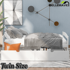 Bellemave Twin Size Platform Bed with Two Storage Drawers, Solid Wood Platform Bed Frames Headboard and Wooden Slats Support - Bellemave