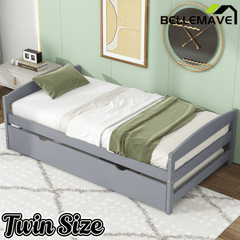 Bellemave Twin Size Platform Bed with Two Storage Drawers, Solid Wood Platform Bed Frames Headboard and Wooden Slats Support - Bellemave