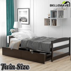 Bellemave Twin Size Platform Bed with Two Storage Drawers, Solid Wood Platform Bed Frames Headboard and Wooden Slats Support - Bellemave